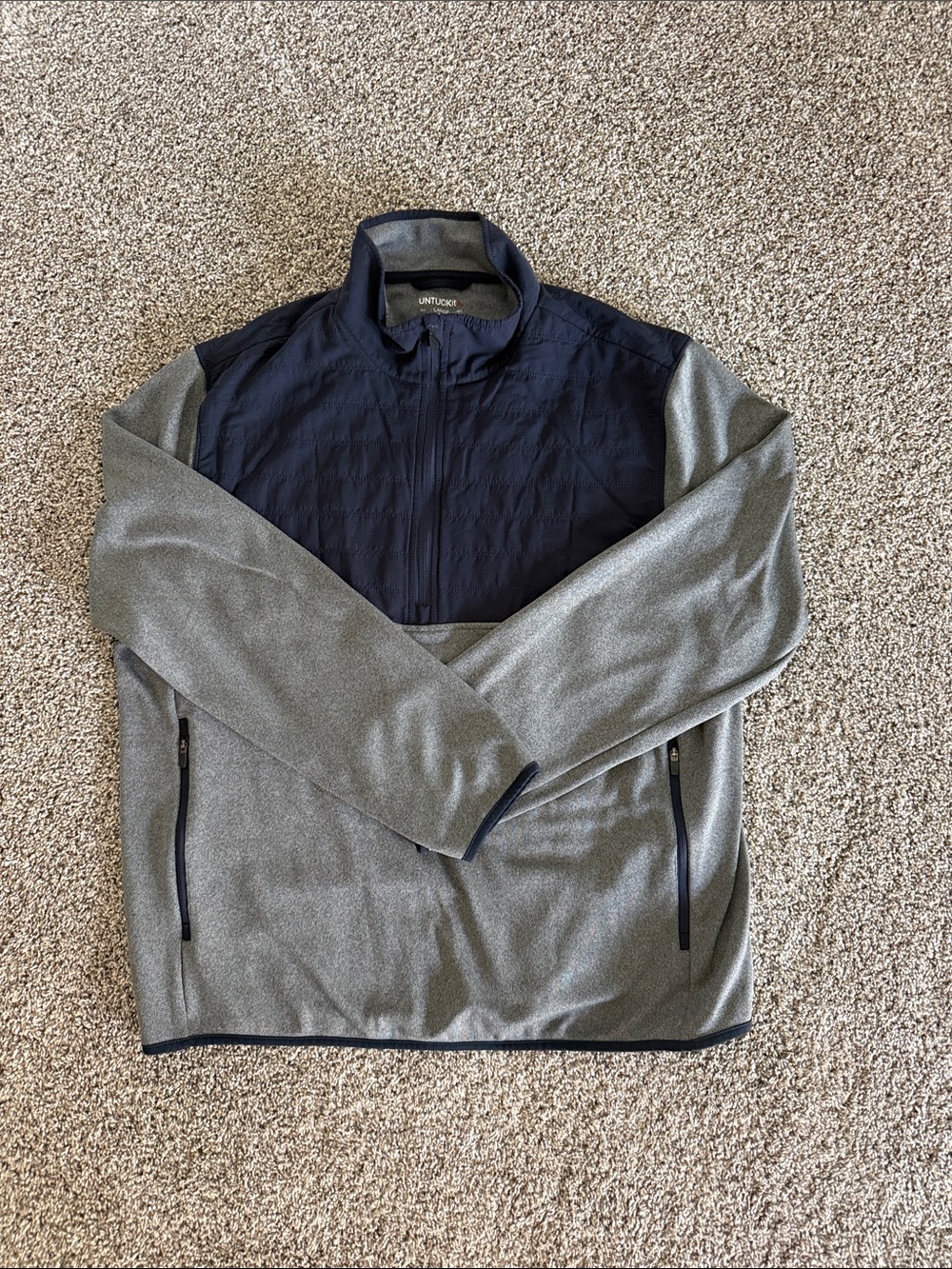 UNTUCKit Two-Tone Navy and Gray Quarter-Zip Performance Jacket